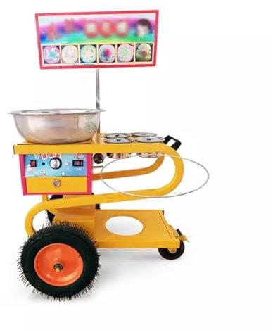 CASEGO Machine à Barbe à Papa Commerciale, gaz de Type S, électrique Fantaisie, entièrement Automatique, tréfilage de Couleur, Petit Chariot (Yellow)