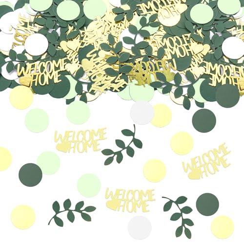 GoldRock Welcome Home Konfetti Groß 2,5-5,5 cm, 200 Stk Herzlich Willkommen Zuhause Konfetti, Welcome Home Deko, Welcome Back Tischdeko Grün, Glitzer Tischdeko Willkommen Zurück,Welcome Streudeko Baby