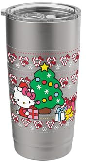 Hello Kitty Candy Cane Christmas Sweater Tee Shirt Stainless Steel Insulated Tumbler
