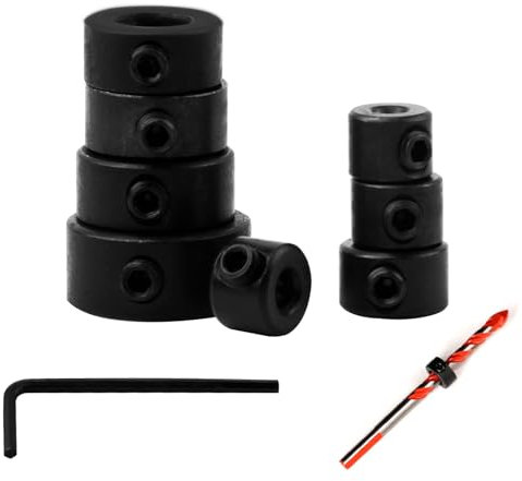Kasoud Drill Depth Stop, 8PCS Woodworking Drill Bit Set Limit Ring with Allen Wrench, 3/4/5/6/8/10/12/16mm, Drill Bit Depth Stop Collar Ring for Drill Bits Consistent Drilling (Black)