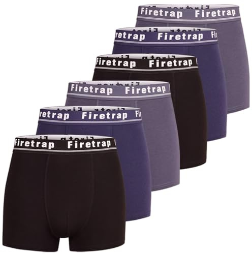 Firetrap Mens 6 Pack Designer Boxer Shorts, Underwear Gift Set Trunks Comfortable Stretch Cotton Plain Colours Mens Briefs