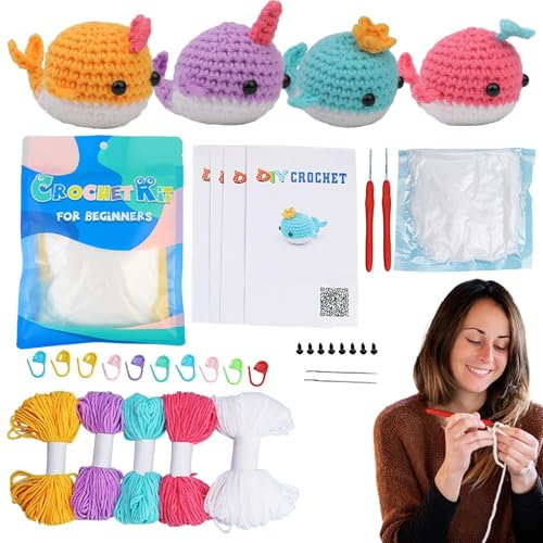 Generisch Anfänger-Häkelpaket für Erwachsene, Wal-Häkelpaket, Handgefertigtes Wal-Handwerk-Strickset, Starter-Set zum Häkeln lernen für Experten, Anfänger, Frauen, Männer, Jugendliche, Kinder