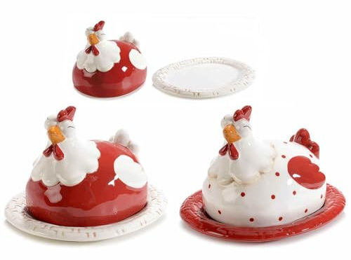 Gruppo Maruccia - Piatti in Ceramica con Coperchio Copri Vivande a Gallina - Piatti Pasquali, Decorazione Casa - Set da 2
