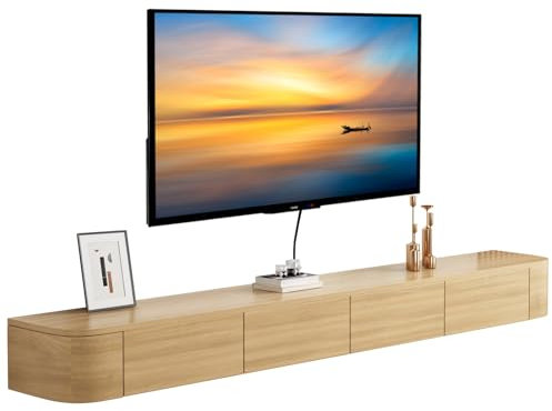 MWIDCIEW Fully Assembled Wall Mounted Wood Floating TV Unit Stand 240cm