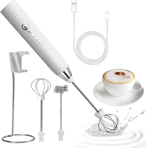 espumador de leche USB recargable 2 Agitador con soporte 3 velocidades ajustable espumador leche electrico batidora leche espuma para café, matcha, capuchino, espumadera de leche para hogar y oficina