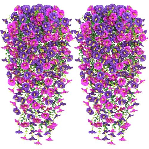 Weldomcor Lot de 2 fleurs artificielles à suspendre - Longues fleurs artificielles - Violet fuchsia - Résistantes aux UV - Glycine artificielle à suspendre - Pour mariage, maison, jardin, cour