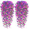 Weldomcor 2Pcs Artificial Hanging Flowers Long Artificial Morning Glory Flowers Purple Fuchsia UV-Resistant Fake Hanging Plants Artificial Wisteria Basket Vine for Wedding Home Garden Yard Decor