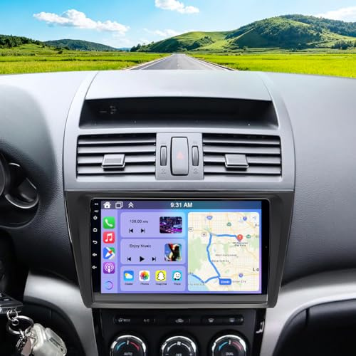 Android 14 Car Stereo for Mazda 6 2007-2012 w/Wireless Carplay and Android Auto, 2G+32G 9 Inch IPS Touch Screen 2 Din Car Radio Receiver GPS Navigation Bluetooth Wifi BT SWC FM Backup Camera Mic