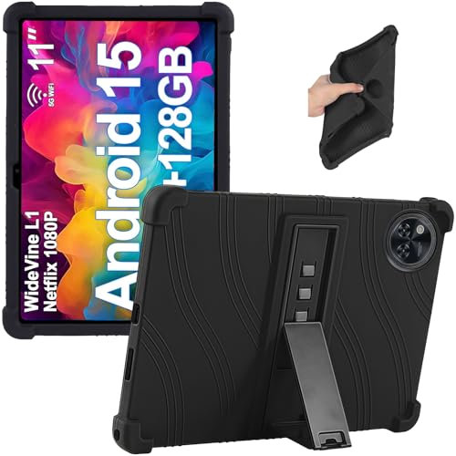 Junfire Silicone Case for DOOGEE U11 11 inch Tablet 2025, Case for DOOGEE U11 / U11 Pro Android 15 11 Tablet with Kickstand, Black