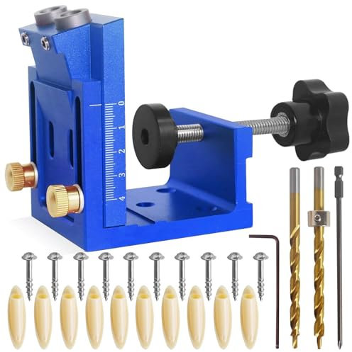 Fesatccoz Pocket Hole Jig Kit Wood Joint Angle Tool Metal Pocket Screw Jig with 2 Drill Bits 15° Inclined Hole Drilling Positioner Aluminum Alloy Pocket Screw Jig