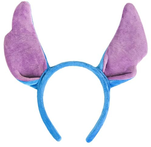 Yezmo Serre-tête avec oreilles bleues en peluche douce - Accessoire de cheveux pour fans - Pour Halloween, fête et cosplay - Bleu et violet