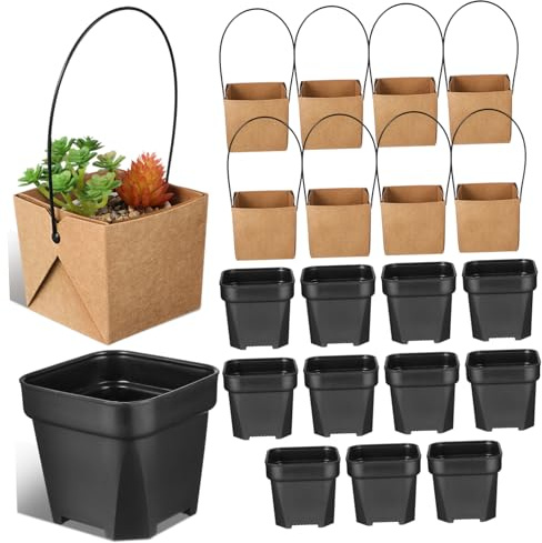 SEWOART Macetas para Suculentas y Mini Macetas Pequeñas De Plástico Juego 12 Unidades Negro y Kraft para Vivero con Orificios De Drenaje Adecuado para Decoración Interior y Cultivo Saludable
