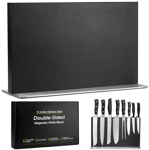 ENOKING Großer Messerblock Magnetischer ohne Messer, 35 cm schwarz Messerhalter Magnetisch aus Edelstahl, Doppelseitiger Magnet Messerblock für Besteck, Sichere und Platzsparende Messeraufbewahrung