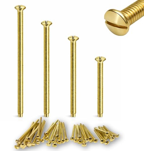 Pack of 40 Mixed M3.5mm Long Electrical Machine Screws for Light Switch & Socket – Mixed Sizes (30mm, 40mm, 50mm, 60mm) (Polished Brass)