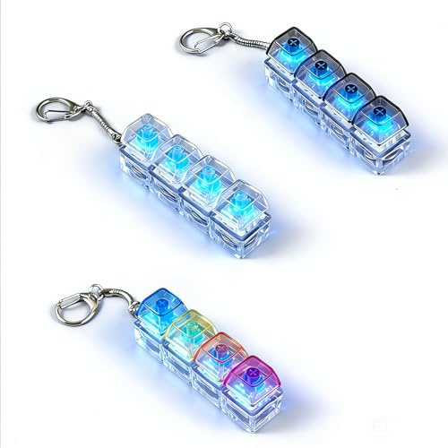FunnAura 3-Piece Keyboard Fidget – Clicky Light-Up Fidget Keyboard with Keychain, 4-Button Sensory Stress Relief for Adults