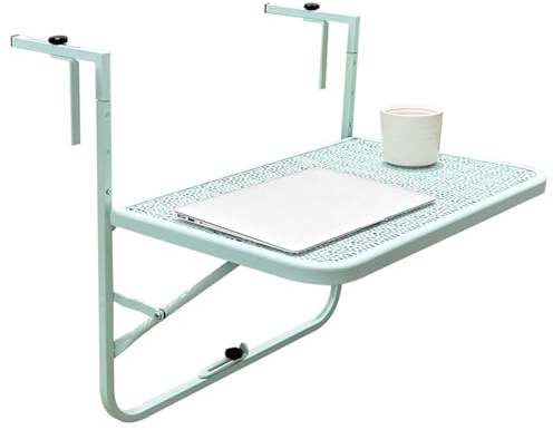 JINGSHIQIAOPL Outdoor Folding Balcony Railing Table with Adjustable Height, No Drilling Required, Balcony Hanging Table for Small Balconies, Patio, Outdoor Work and Dining(Green)