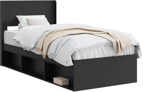 vidaXL Bettgestell mit Stauraum und Kopfteil Schwarz 90 x 200 cm, Moderne Bettgestell, rechteckig, Stauraum, Latten-Design, praktische Möbel für Dein Schlafzimmer