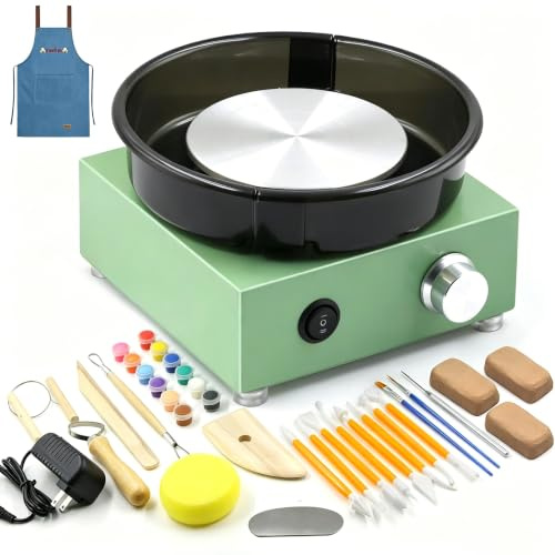 Tornio Elettrico per Ceramica, Mini Kit Tornio con 18 Utensili, velocità Regolabile, Rotazione Bidirezionale, Macchina per Ceramica Elettrica per Adulti, Principianti E Adolescenti.