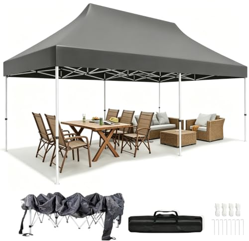 Fijinhom Pavillon 3x6 Wasserdicht Stabil Winterfest, Faltpavillon 3x6 Höhenverstellbar, Pop Up Pavillon UV Schutz 50+,Partyzelt Gartenpavillon Für Outdoor, Grau