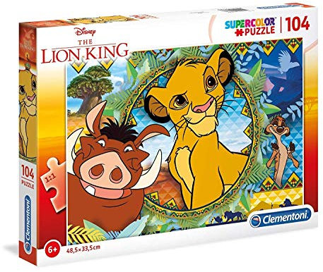 Clementoni 27287 Supercolor Der König der Löwen – Puzzle 104 Teile ab 6 Jahren, buntes Kinderpuzzle mit besonderer Leuchtkraft & Farbintensität, Geschicklichkeitsspiel für Kinder