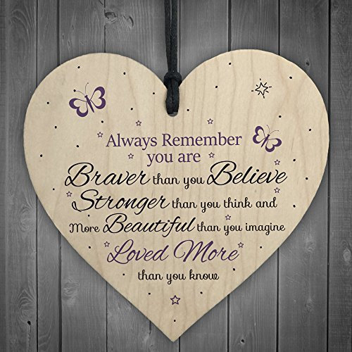 RED OCEAN Braver Stronger Smarter & Beautiful Wooden Hanging Heart Friendship Love Gift Plaque Sign