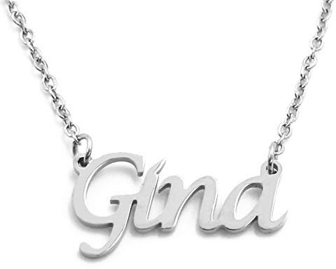 KL Gina Namenskette – 18 Karat Weißgold plattierte Halskette – individuelle Namenskette – personalisierte Geschenke – personalisierter Schmuck für Frauen – Namensanhänger Gina