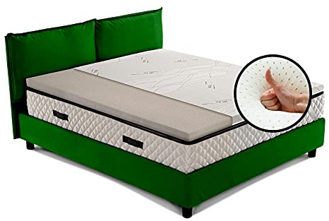 Latex-Topper, Matratzenauflage aus 100 % hypoallergenem Latex, Höhe 4 cm mit antimikrobiellem Stoff, abnehmbar, 4 Seiten mit Silberfaden – Star Latex King Size 180 x 200 cm