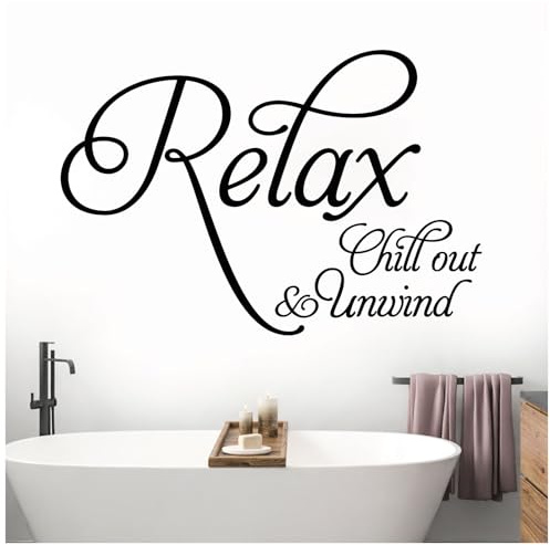 Wandtattoo, Motiv: Relax, Chill Out, Unwind, für Badezimmer, Spa, Schwarz