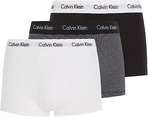 Calvin Klein Calzoncillos bóxer Hombre Pack de 3 Low Rise Trunks Ropa Interior, Multicolor (White/B&W Stripe/Black), S