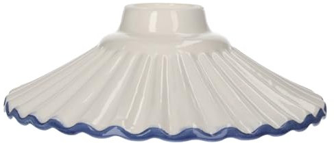 Keyhomestore│Paralume in Ceramica, Colore bianco, 22 cm con bordo blu ondulato – Ricambio per lampadario a sospensione in stile rustico country – Fatto a mano in Italia
