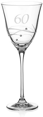 DIAMANTE Swarovski 60th Birthday Wine Glass – Single Crystal Wine Glass with a Hand Etched “60” - Embellished with Swarovski Crystals