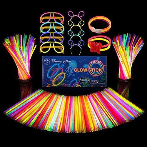 Trimming Shop 224 Stuck Knicklichter Party Set für Kinder, Leuchtstäbe mit 114 Verbinder Stellen Leuchtende Neon Stirnband, Schutzbrille, Armbänder, Halloween mitgebsel Kinders & Festival Zubehör