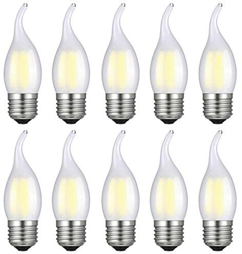 MENTA 10 X E27 4W Led Glühbirne Kerzenbirne Matt Glas Antiker Birne Filamentlampe mit 400lm 4W ersetzt 40W Kaltweiß 6500K Fadenlampe E27 Classic LED Kerzenform Flame Nicht Dimmbar