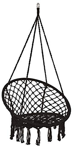 SPRINGOS Hängeschaukel mit Fransen, Hängesessel, geflochten, Makramee-Design, Baumwolle, Gartenschaukel, Schaukelstuhl zum Aufhängen, mit Seilen und Ringen, für Außen und Innen (Schwarz)