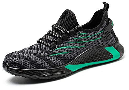 KTDYG Sicherheitsschuhe Herren Damen Arbeitsschuhe Leicht Sportlich Schutzschuhe Stahlkappe Sneaker, Grün, EU 46