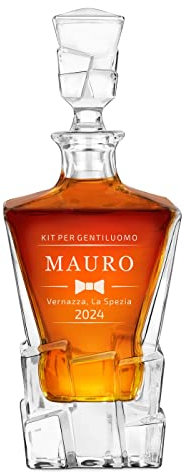 Maverton Caraffa in vetro per whisky - ideale per alcolici e liquori - 950 ml - incisione personalizzata - unica per l’ uomo - ottima per acqua - pensiero speciale per Lui - il kit