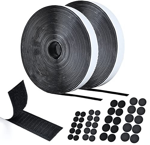 AiQInu Feltro Adesivo Forte Biadesivo,10m x 20mm Sistema Di Fissaggio Hook & Loop con 20 paia di Biadesivo Adesivi Tondo,Feltro Adesivo Forte per Lavori di Casa,Fai da te,Lavoro Manuale
