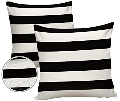 HilariousM Outdoor-Kissen, wasserdichte Outdoor-Kissenbezüge, schwarz-weiße Streifen, Polyester, Dekokissen, Gartenkissen, dekorativer Fall für Terrasse, Couch, Dekoration, 2 Stück, geometrisch, 50,8
