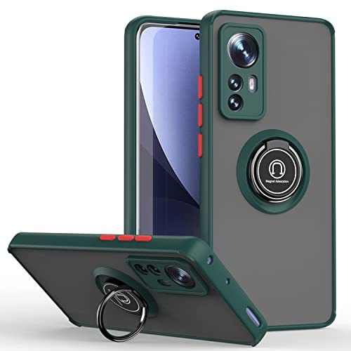 XINYEXIN Cover per Xiaomi 12 Lite 6.55, Traslucida Custodia Antiurto Antigraffio con Supporto Anello a 360°, PC + TPU Bumper Case - Verde scuro