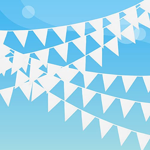 Laipuke 30m Wimpelkette Outdoor Wimpelkette Stoff Weiß, Wimpel Girlande Wimpelkette Hochzeit Stoffgirlande mit 100 Pcs Wimpeln, Wimpelkette für Hochzeit, Kinderzimmer, Geburtstag, Party (Weiß)