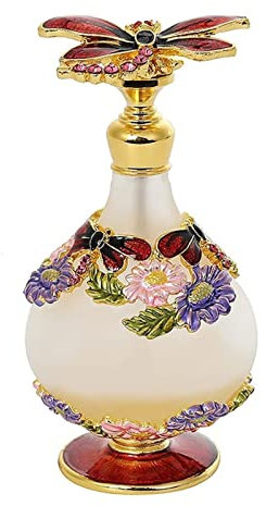 Yetaha Vintage Dragonfly Decorative Glass Perfume Bottle, Refillable Spray Scent Bottle for Essential Oil, Living Room Bedroom Decor, Birthday (25ml, Red)