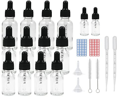 12 Pack Glass Dropper Bottles, 3 Different Volume Clear Glass Bottle with Dropper Pipettes Refillable Sample Dropper Bottle for Essential Oil Aromatherapy Eye Drops(10ml+20ml+30ml transparent)