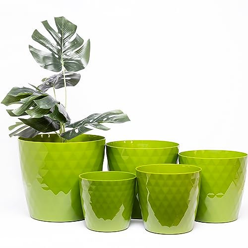 Home Garden Ornaments Plant Pots Indoor, Indoor Plant Pot - Set of 5 Flower Pots with Glossy Crystal Surface (12,14,16,18,20cm Colour : Green)
