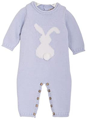 Minora Gestrickter Unisex Strampler für Baby Jungen und Mädchen Overalls Neugeborene Winter, Kaninchen Gemusterter, Blau, 3-6 Monate
