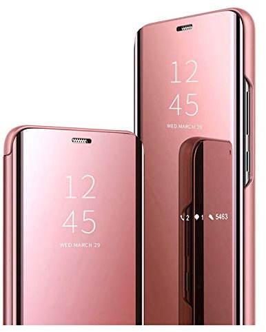 HAOYE Hülle für Samsung Galaxy A54 5G, Spiegel Smart View Handyhülle PC/PU Premium Leder Flip Case Cover, Stand Mirror Schutzhülle mit Klappbarer Ständer. Rosé Gold