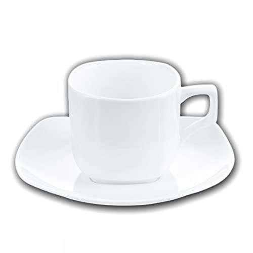 Wilmax - Tazze OLIVIA con piattini - Set da 2-90 ml - Tazze da caffè in porcellana - Bianco - Servizio da tavola per 6 persone - Set di tazze per caffè, tè, dessert e tè