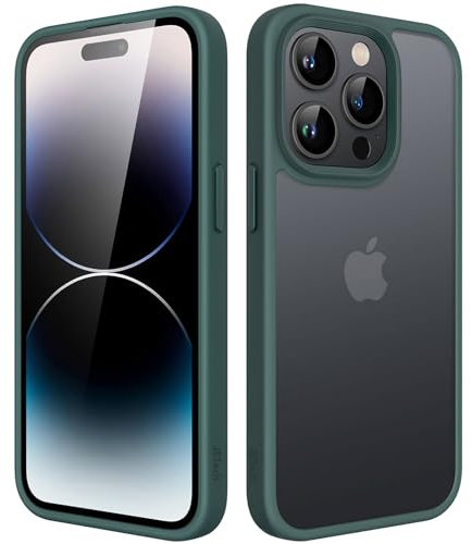 JETech Matte Case for iPhone 14 Pro 6.1-Inch, Shockproof Military Grade Drop Protection, Frosted Translucent Back Phone Cover, Anti-Fingerprint (Dark Green)