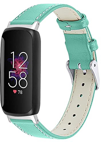 RuenTech Echtes Lederarmband Kompatibel für Fitbit Inspire 3 Armband Leder, klassisches verstellbares Ersatzarmband Sportzubehör für Frauen Männer Kompatibel für Fitbit Inspire3 (Grün)