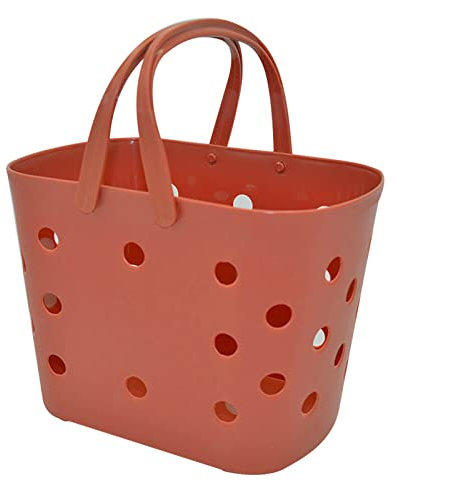 Badezimmer-Wäschekorb Einkaufskorb Weicher tragbarer Picknickkorb Kunststoff Waschkorb Schmutzige Kleidung Aufbewahrungskorb Badekorb Strand Reise Handtasche Badekorb Tasche (Red-A, One Size)