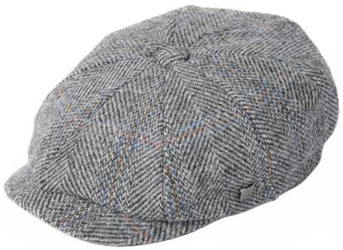 Failsworth Millinery Carloway Harris Tweed Baker Boy Cap (Latest Version) in Pattern 2022 - Grey, Size: XL (61cm)